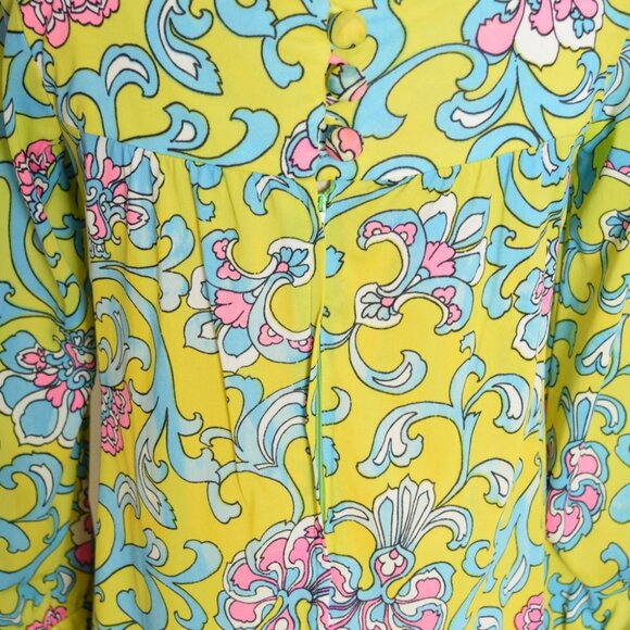 vintage 60s dress psychedelic print mod baroque green twiggy mini hippie S M - Picture 9 of 10